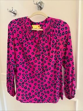 Lilly Pulitzer Pink and Navy Leopard-Print Peasant Blouse
